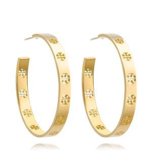 NIB Tory Burch Pierced Logo Hoops